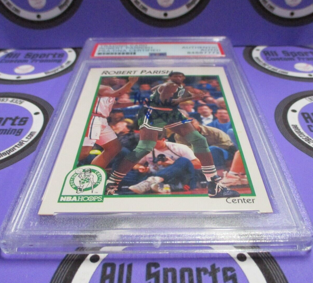 Robert Parrish Celtics Autographed Signed 1992 NBA Hoops Card #4 PSA Slab