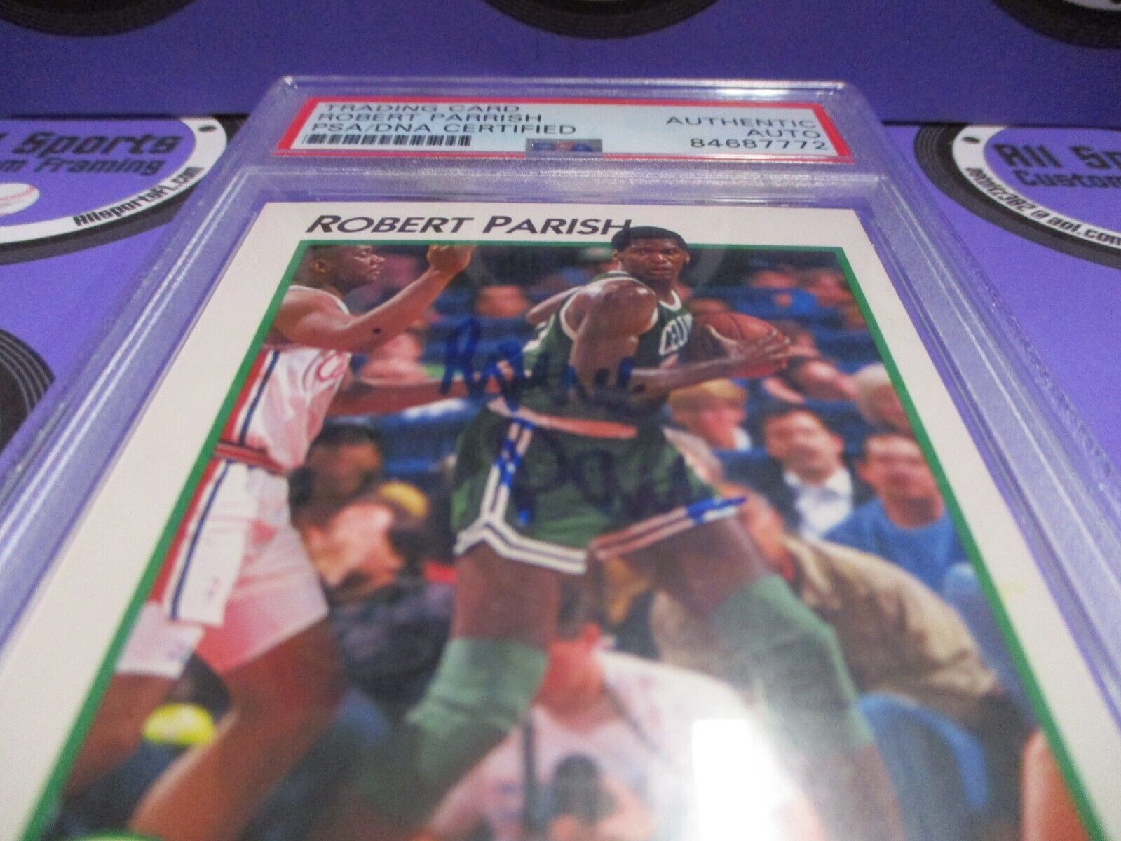 Robert Parrish Celtics Autographed Signed 1992 NBA Hoops Card #4 PSA Slab