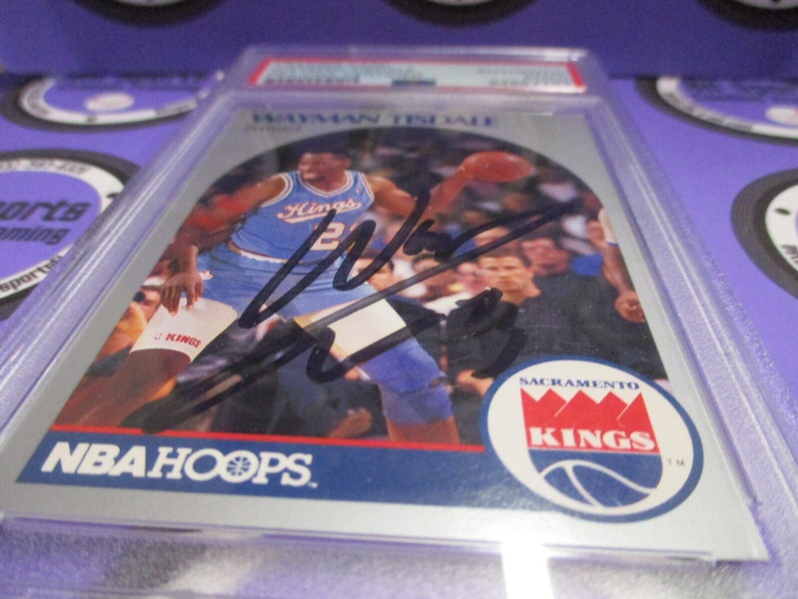 Wayman Tisdale Kings Autographed Signed 1991 NBA Hoops Card #216 PSA Slab