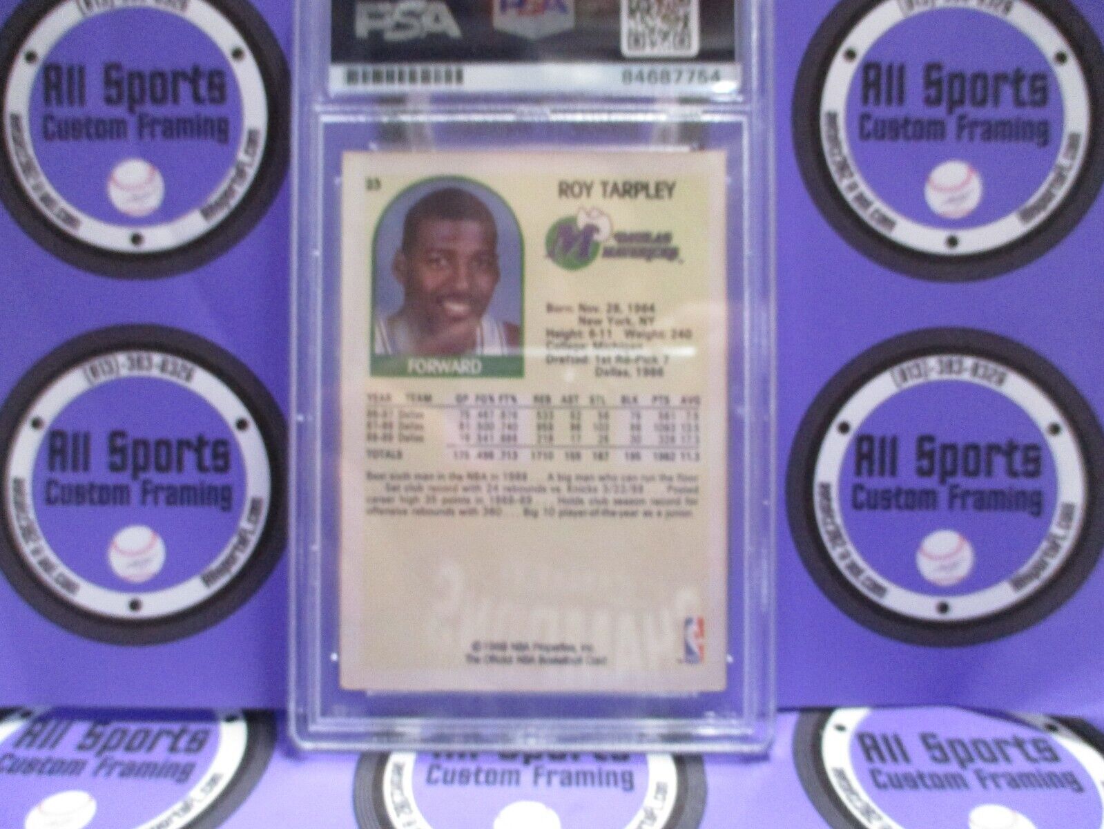 Roy Tarpley Mavericks Autographed Signed 1990 NBA Hoops Card #23 PSA Slab