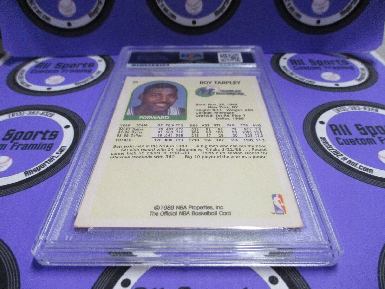 Roy Tarpley Mavericks Autographed Signed 1990 NBA Hoops Card #23 PSA Slab