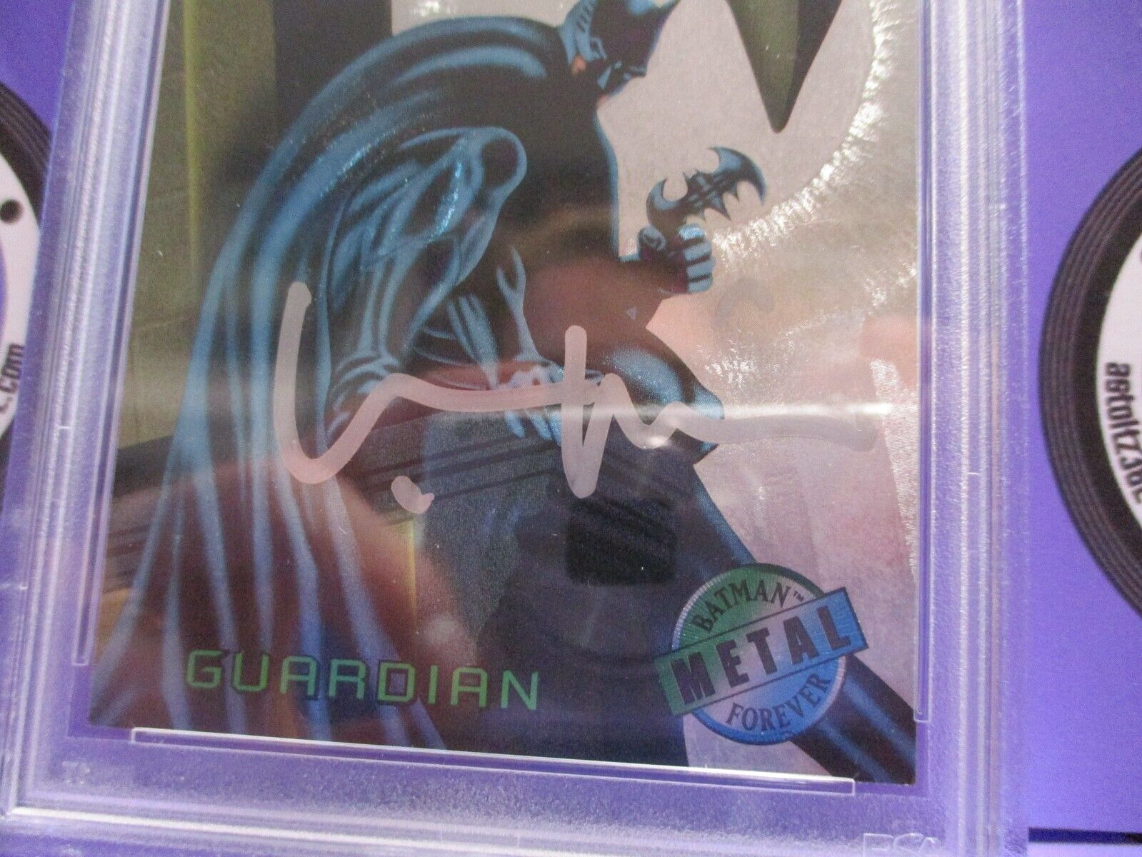 Val Kilmer Autographed Signed Fleer Metal DC Batman Card #34 PSA Slab #84756708