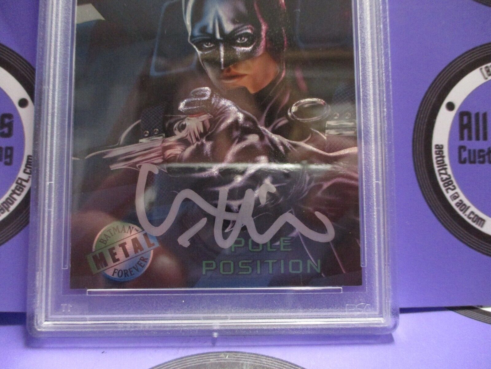 Val Kilmer Autographed Signed Fleer Metal DC Batman Card #33 PSA Slab #84756707