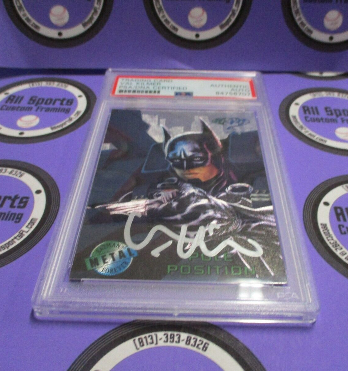 Val Kilmer Autographed Signed Fleer Metal DC Batman Card #33 PSA Slab #84756707