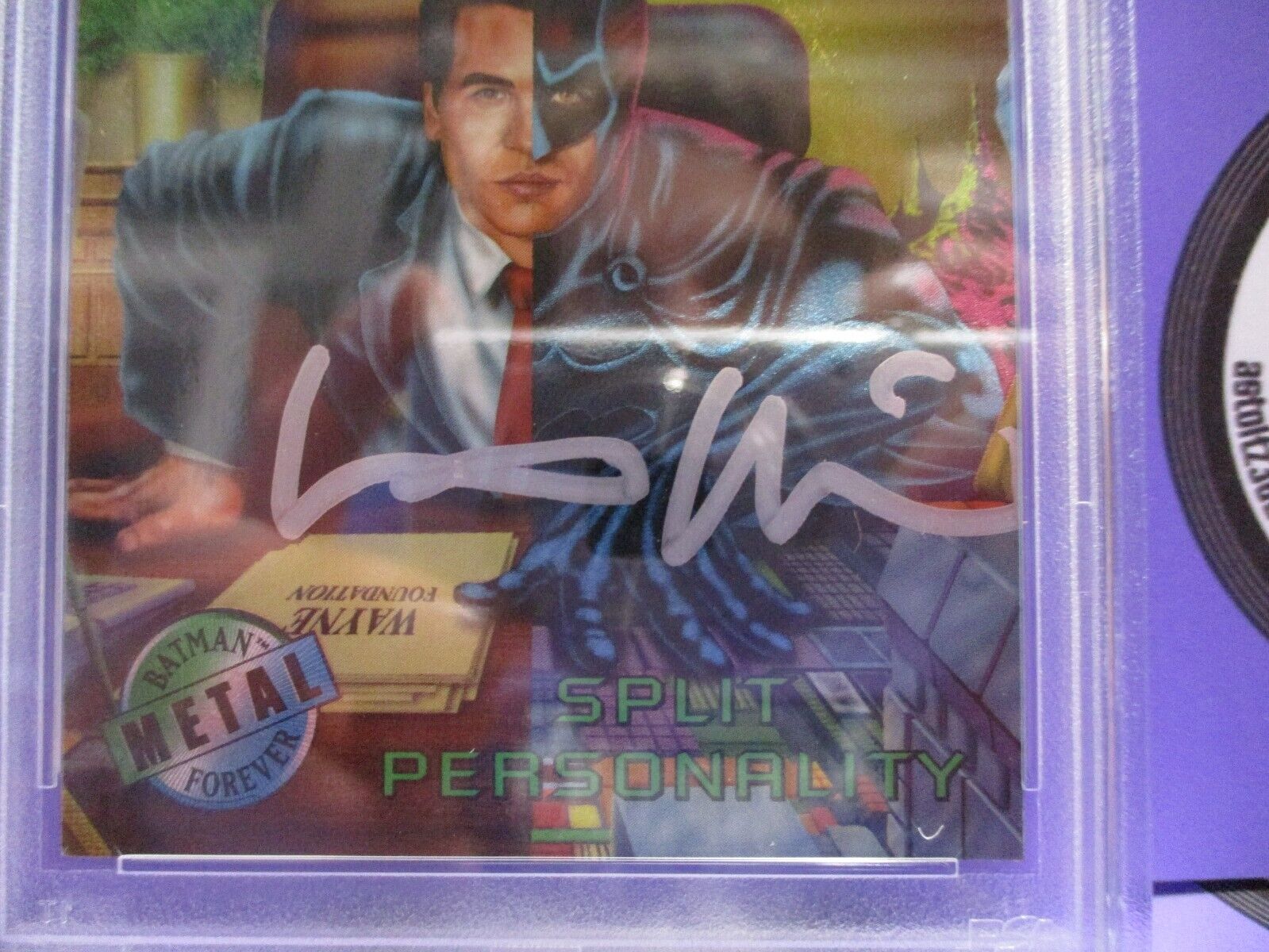 Val Kilmer Autographed Signed Fleer Metal DC Batman Card #51 PSA Slab #84756719