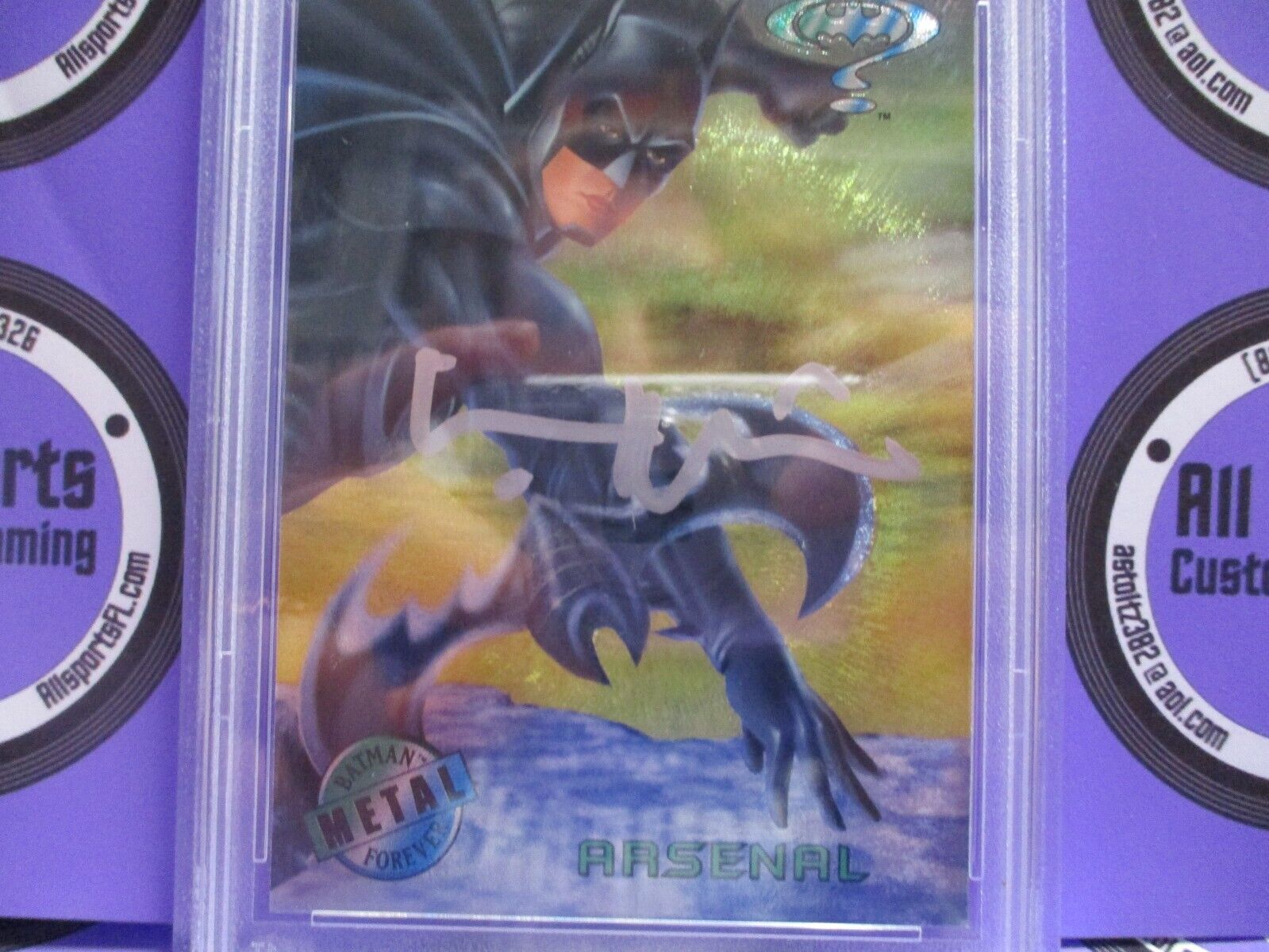 Val Kilmer Autographed Signed Fleer Metal DC Batman Card #36 PSA Slab #84756705