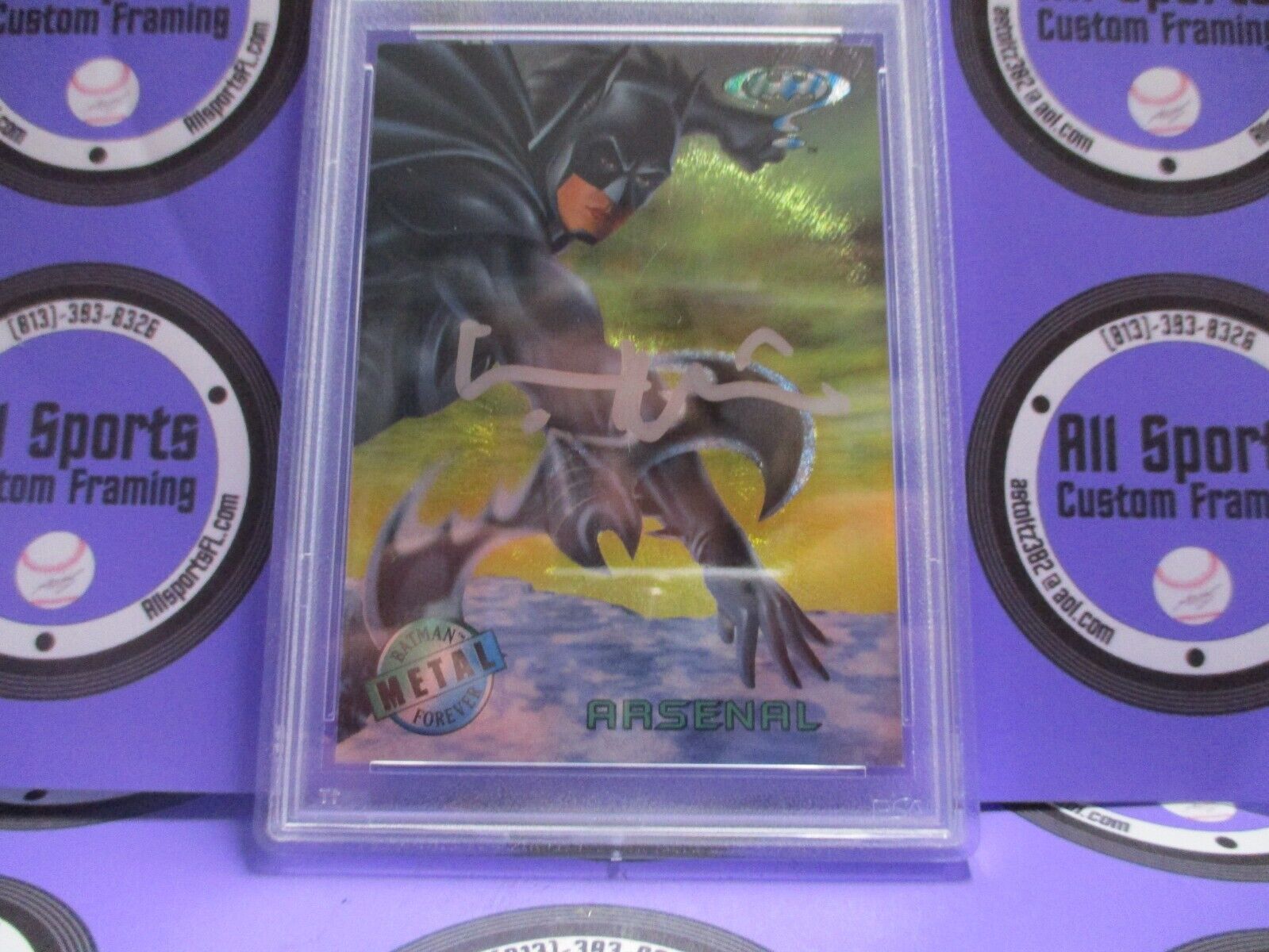 Val Kilmer Autographed Signed Fleer Metal DC Batman Card #36 PSA Slab #84756705