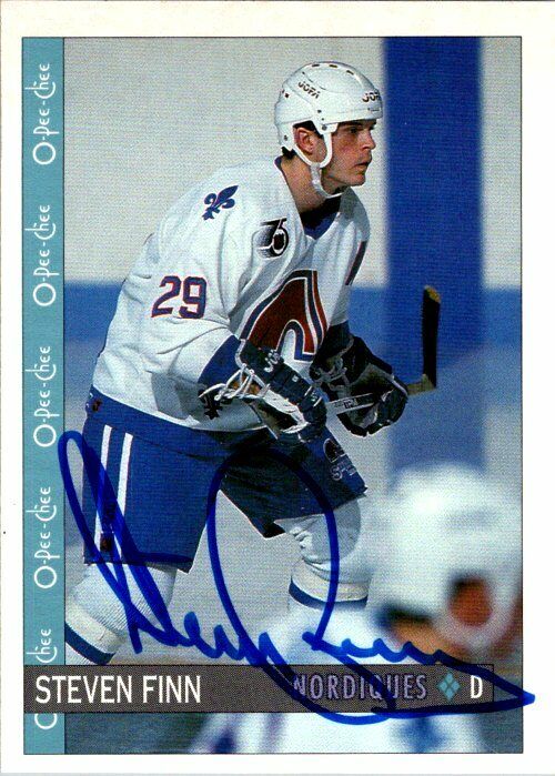 Steven Finn Nordiques Hand Signed 1992-93 O-PEE-CHEE Hockey Card #7 NM