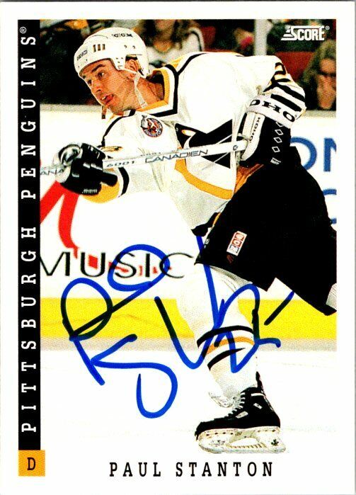 Paul Stanton Pittsburgh Penguins Hand Signed 1993-94 Score Hockey Card #321 NM