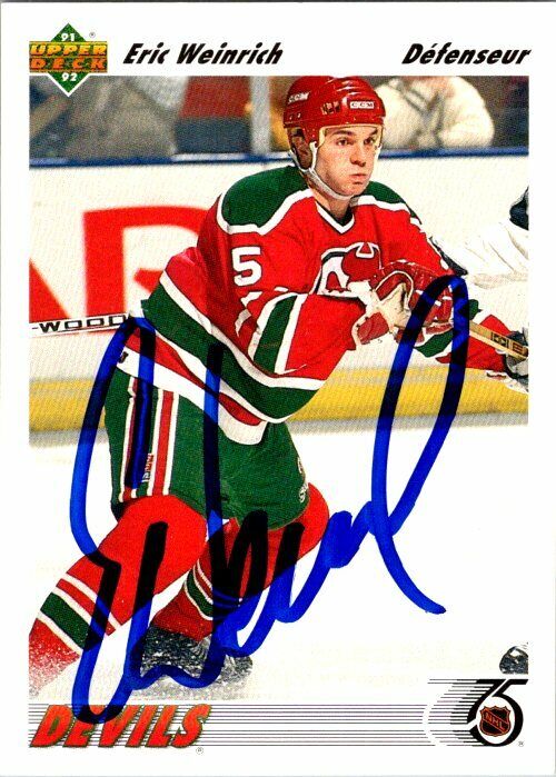 Eric Weinrich New Jersey Hand Signed 1991-92 Upper Deck Hockey Card #344 NM