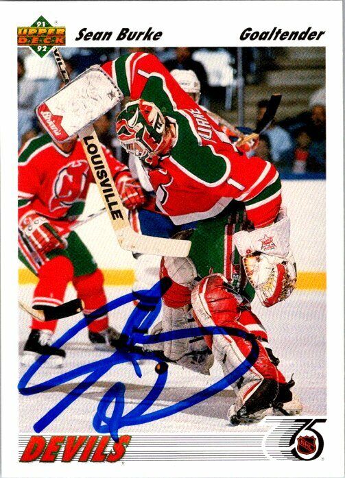 Sean Burke New Jersey Devils Hand Signed 1991-92 UD Card #183 in NM-MT