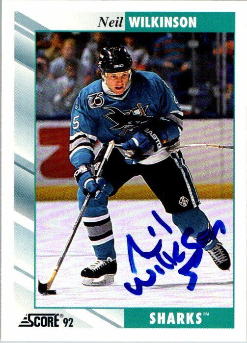 Neil Wilkinson San Jose Sharks Hand Signed 1992-93 Score Hockey Card #235 NM