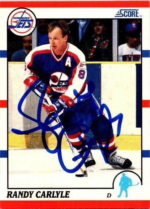 Randy Carlyle Winnipeg Jets Hand Signed 1990-91 Score Card #136 in NM-MT