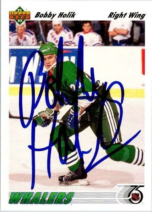 Bobby Holik Hartford Whalers Hand Signed 1991-92 UD Card #233 in NM-MT