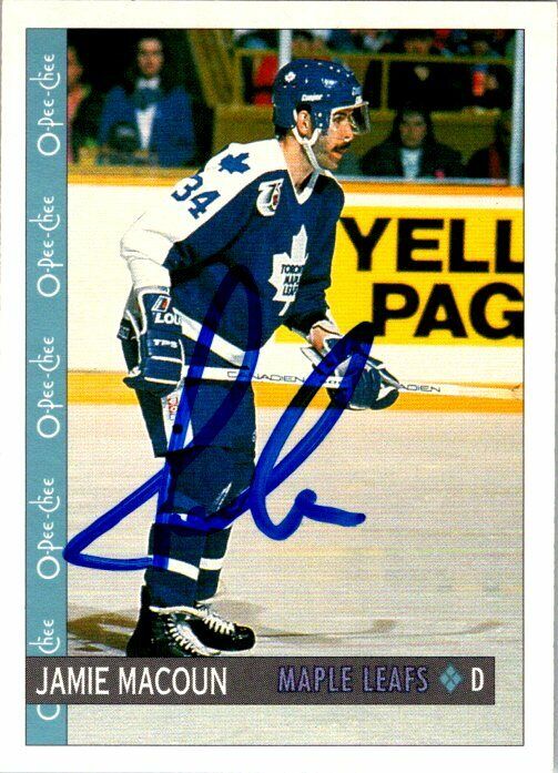 Jamie Macoun Maple Leafs Hand Signed 1992-93 O-PEE-CHEE Hockey Card #371 NM