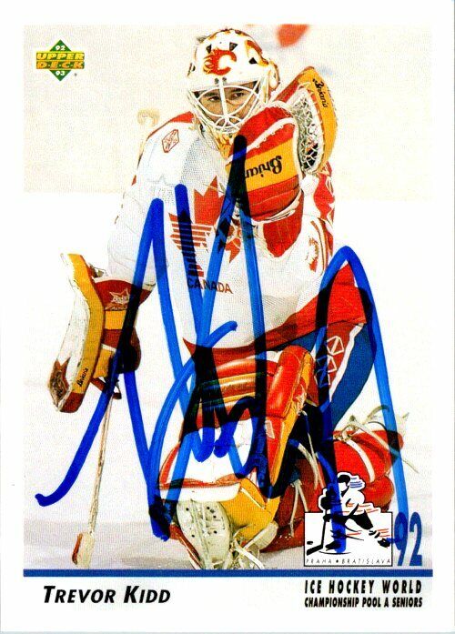 Trevor Kidd Team Canada Hand Signed 1992-93 UD Hockey Card #385 in NM-MT