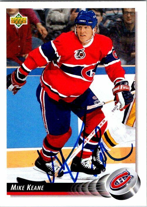 Mike Keane Montreal Canadiens Hand Signed 1992-93 UD Hockey Card #164 in NM-MT