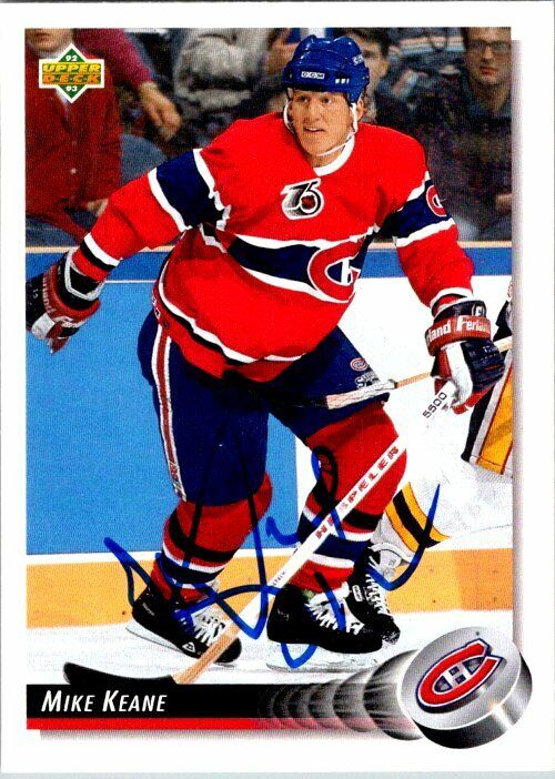 Mike Keane Montreal Canadiens Hand Signed 1992-93 UD Hockey Card #164 in NM-MT