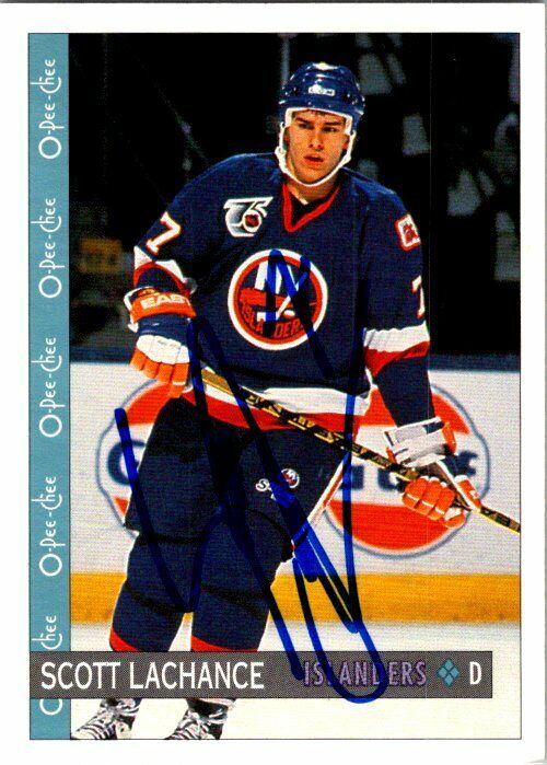 Scott Lachance New York Islanders Hand Signed OPC Hockey Card #390 in NM-MT