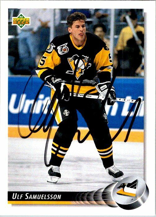 Ulf Samuelsson Pittsburg Penguins Hand Signed 1992-93 UD Hockey Card #189 NM-MT