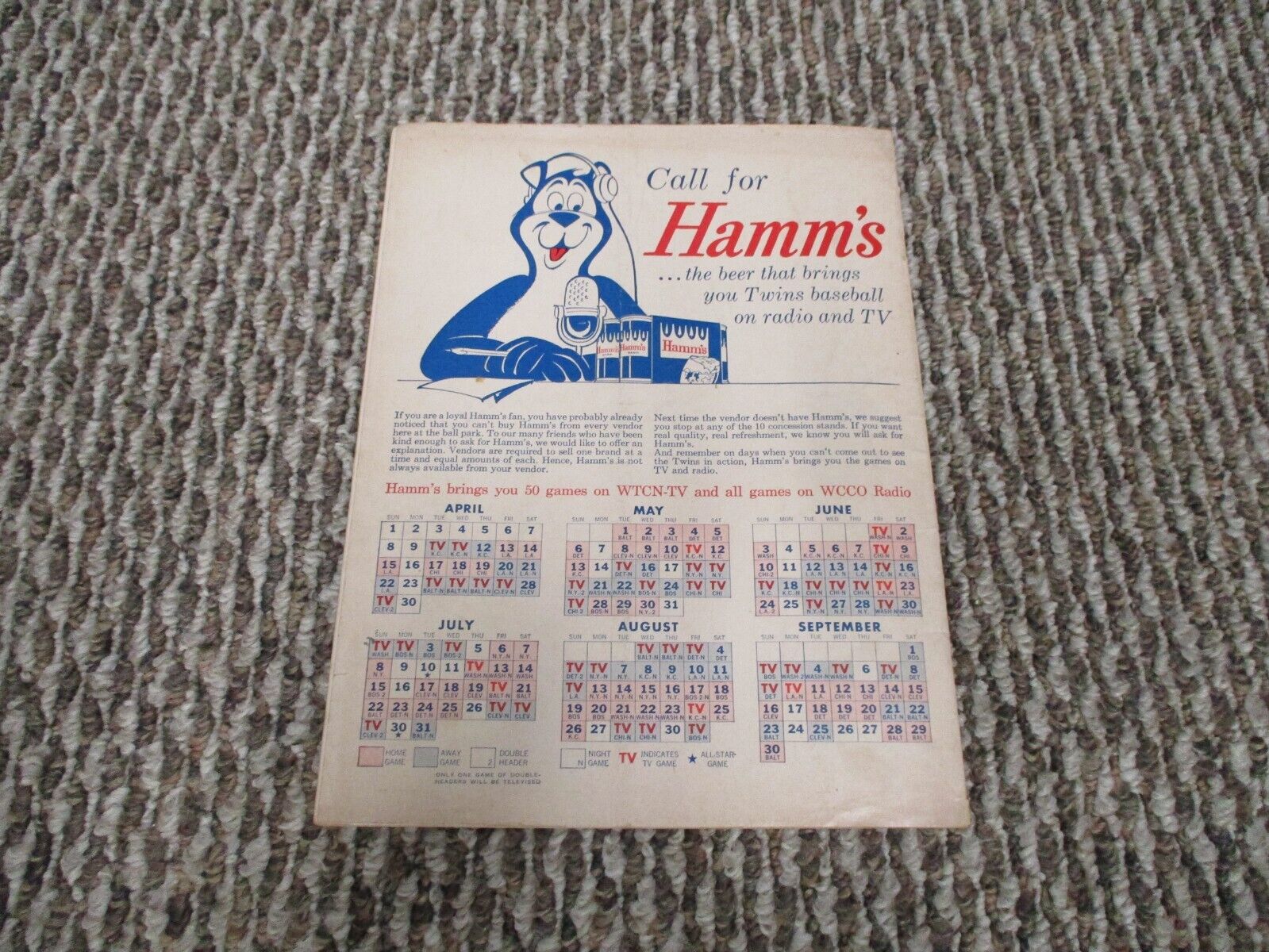 MLB The American League Minnesota Twins 1962 Program Score Card