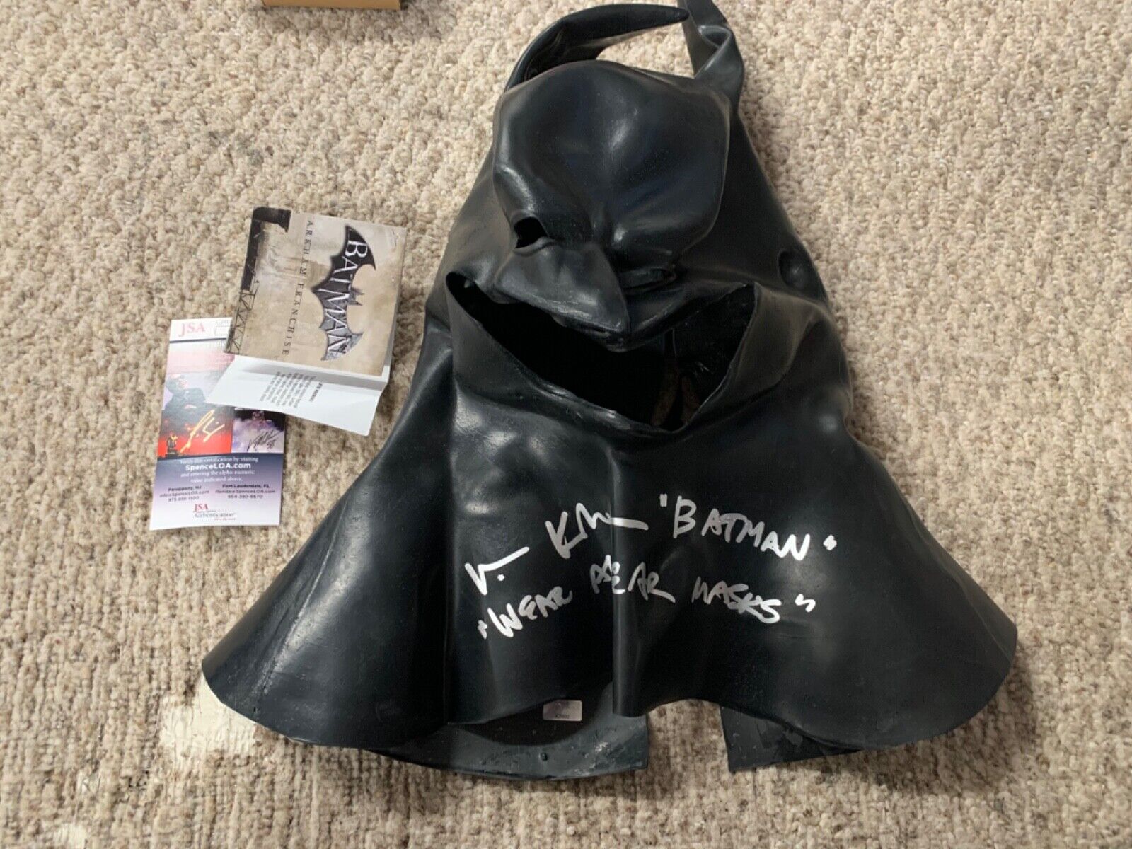 Val Kilmer Full Rubber Batman Mask Signed Bruce Wayne Batman JSA Celebrity