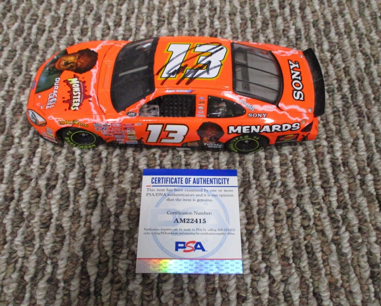 Robby Gordon Autographed Signed #13 Monsters 1:24 Replica PSA COA #AM22415