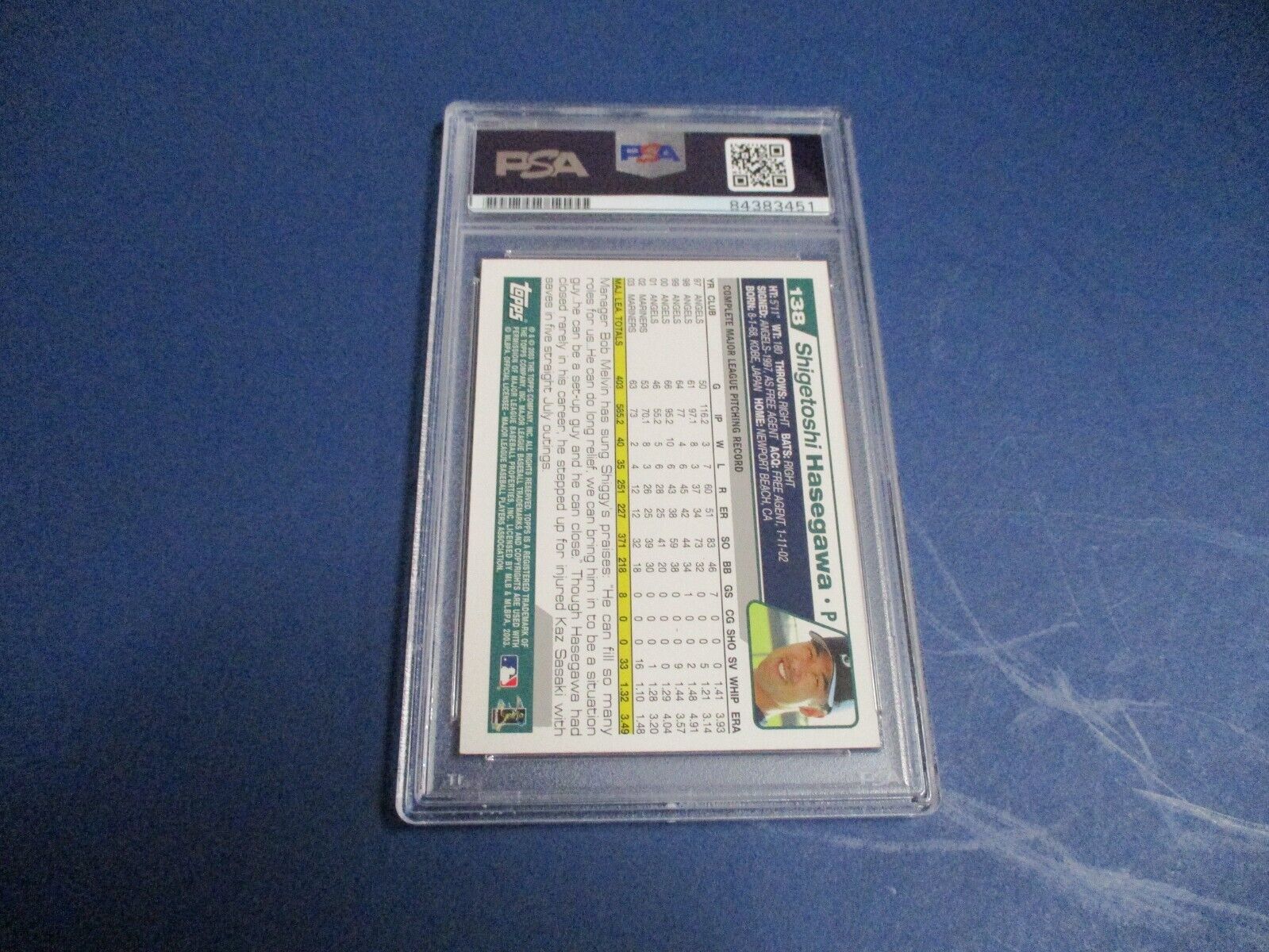 Shigetoshi Jasegawa Autographed 2004 Topps Card #138 PSA Slab #84383451