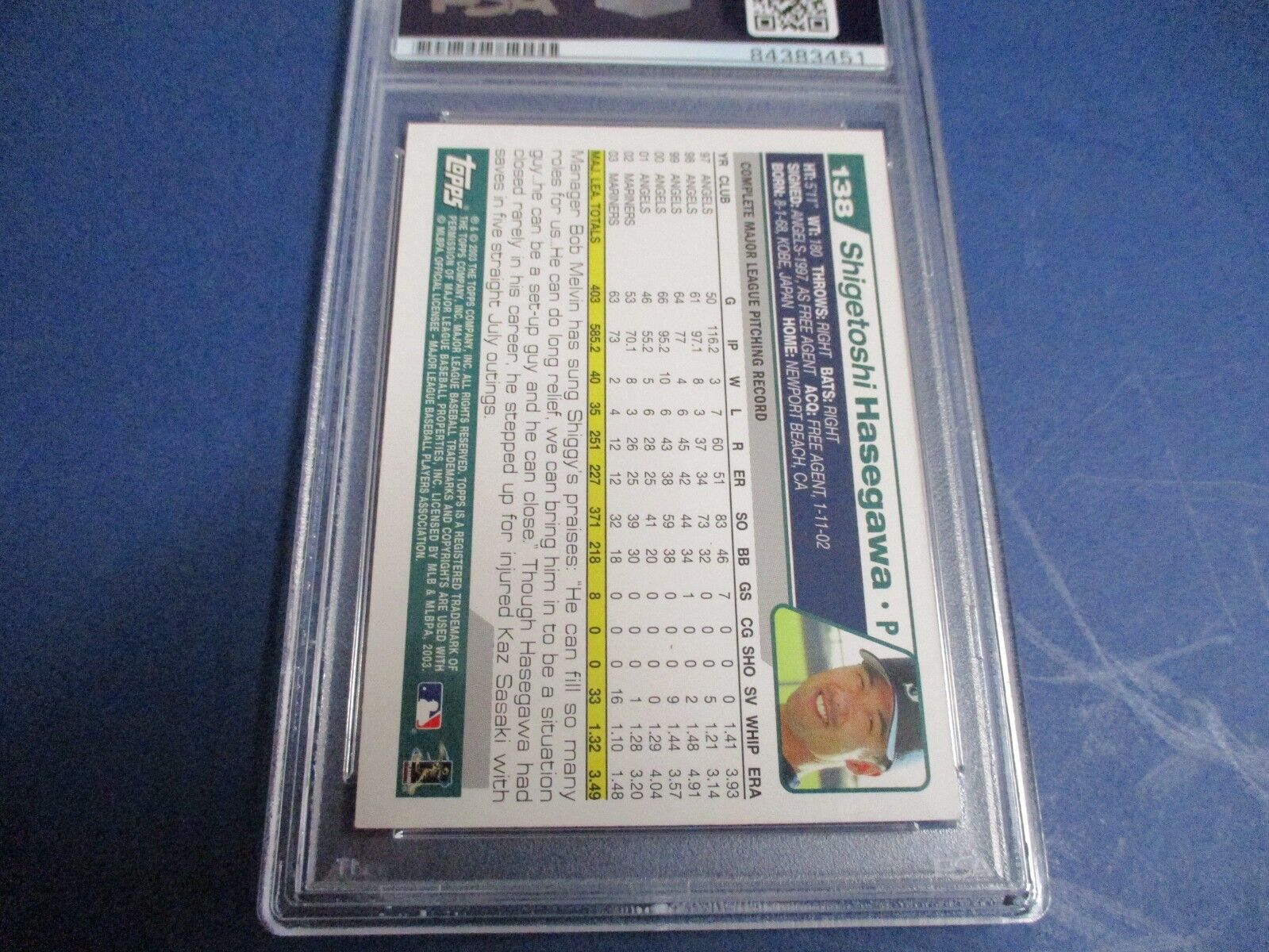 Shigetoshi Jasegawa Autographed 2004 Topps Card #138 PSA Slab #84383451