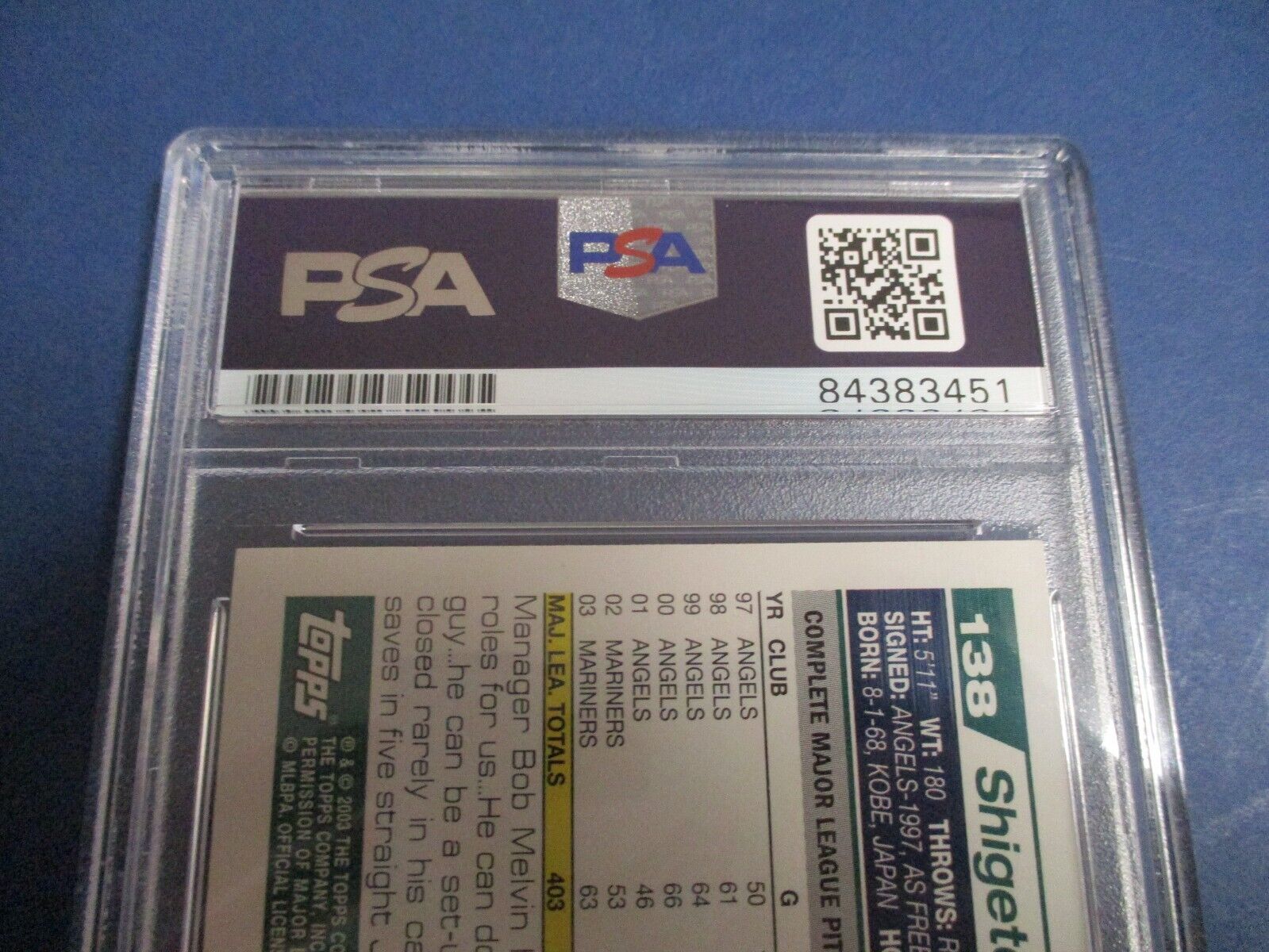 Shigetoshi Jasegawa Autographed 2004 Topps Card #138 PSA Slab #84383451