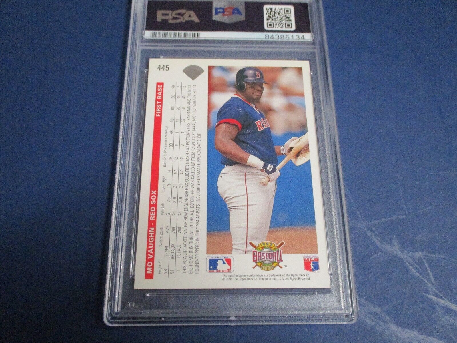 Mo Vaughn Red Sox Autographed Signed 1992 UD Card #445 PSA Slab #84385134