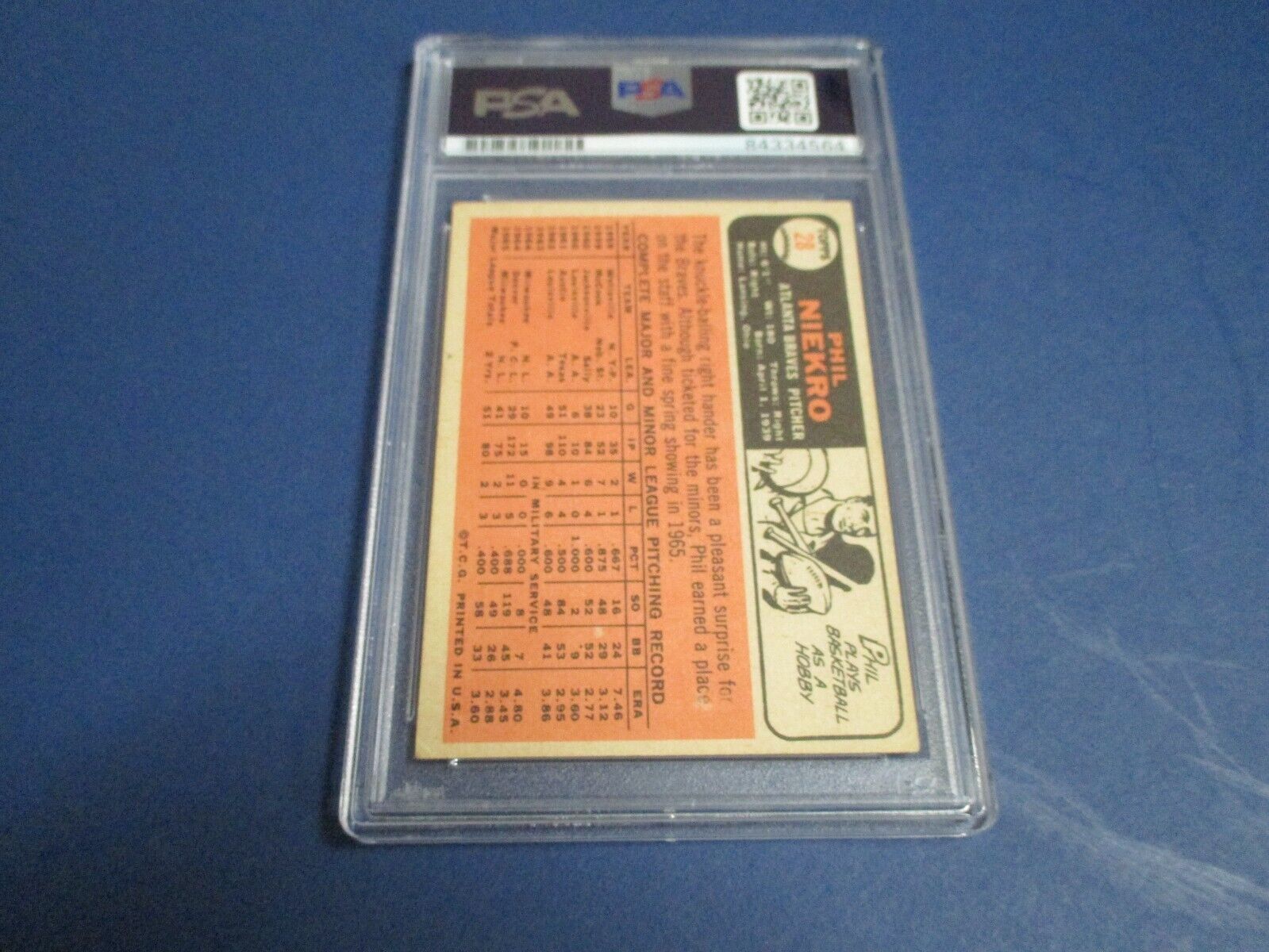 Phil Niekro Braves Autographed Signed 1966 Topps Card #28 PSA Slab #84334564