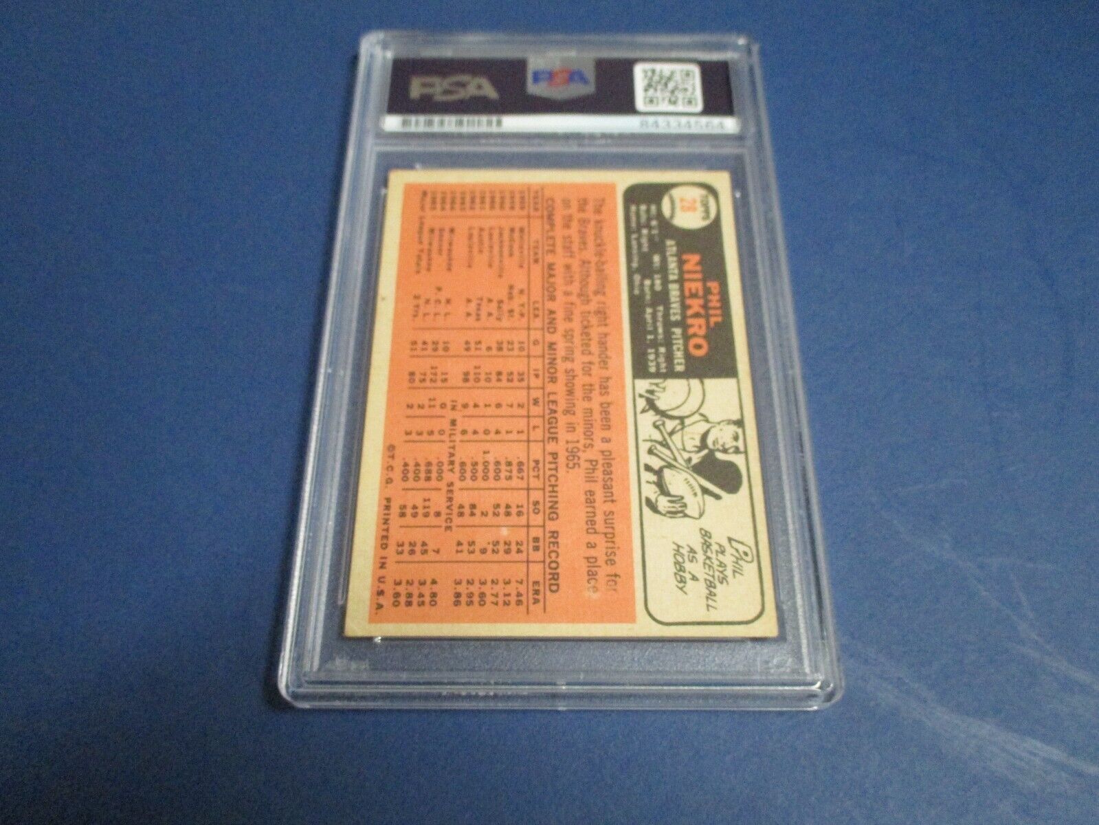 Phil Niekro Braves Autographed Signed 1966 Topps Card #28 PSA Slab #84334564