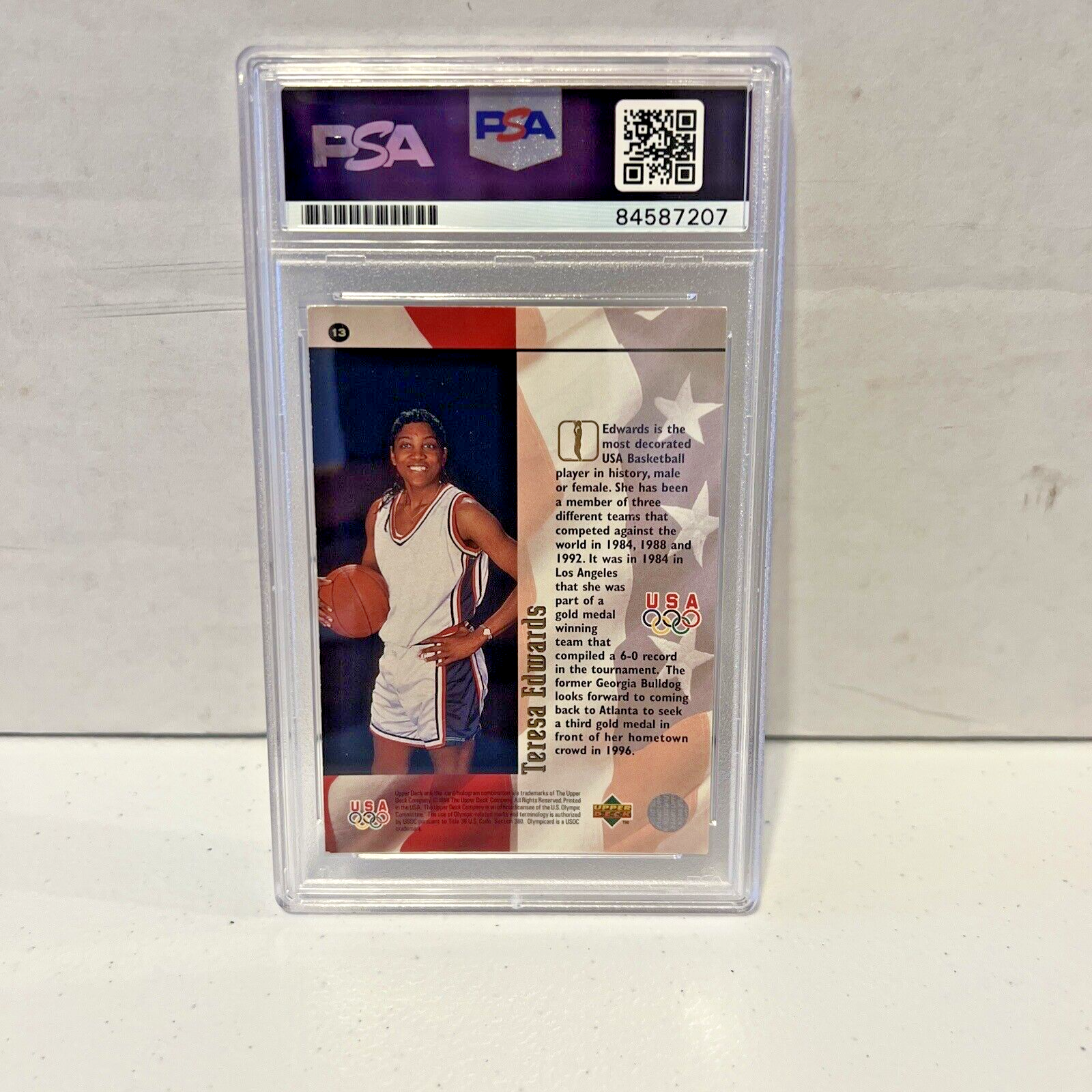 Teresa Edwards USA Autographed Signed 1996 Upper Deck Card #13 PSA Auth Slab