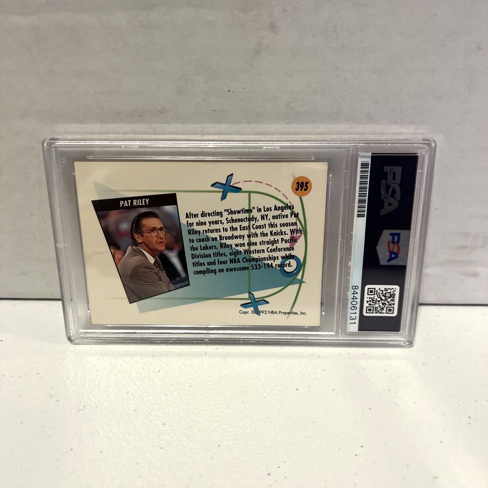 Pat Riley Knicks Coach Autographed Signed 1992 Skybox Card #395 PSA Auth Slab