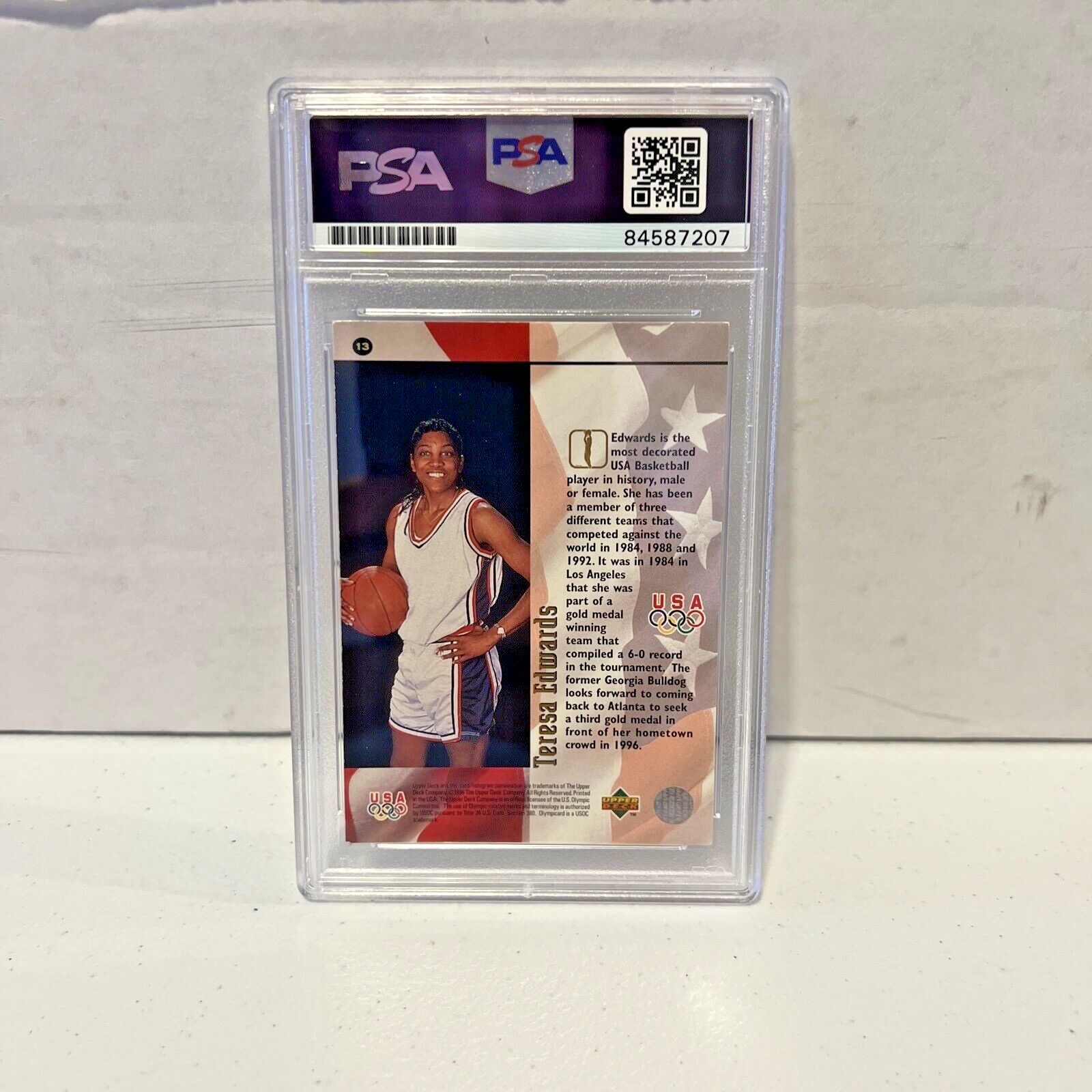 Teresa Edwards USA Autographed Signed 1996 Upper Deck Card #13 PSA Auth Slab