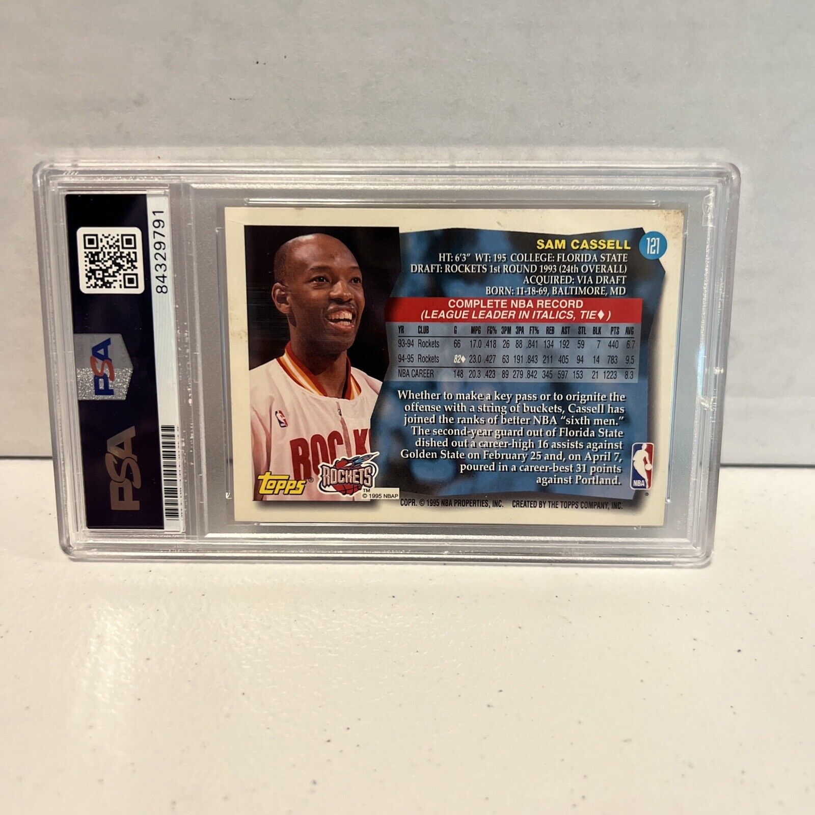 Sam Cassell Autographed Signed 1995 Topps Baseball Card #121 PSA Auth Slab