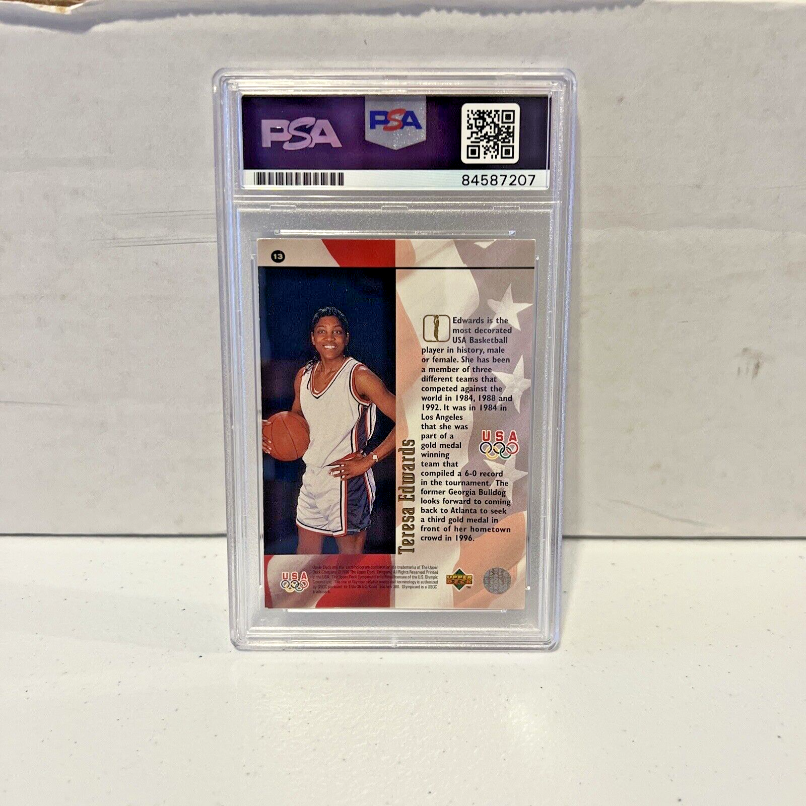 Teresa Edwards USA Autographed Signed 1996 Upper Deck Card #13 PSA Auth Slab