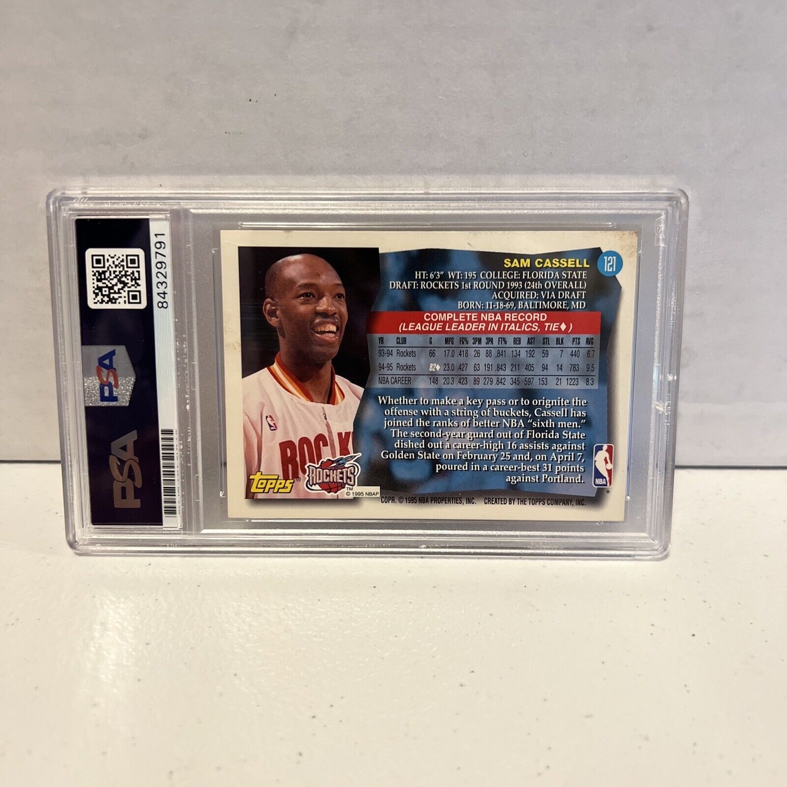 Sam Cassell Autographed Signed 1995 Topps Baseball Card #121 PSA Auth Slab