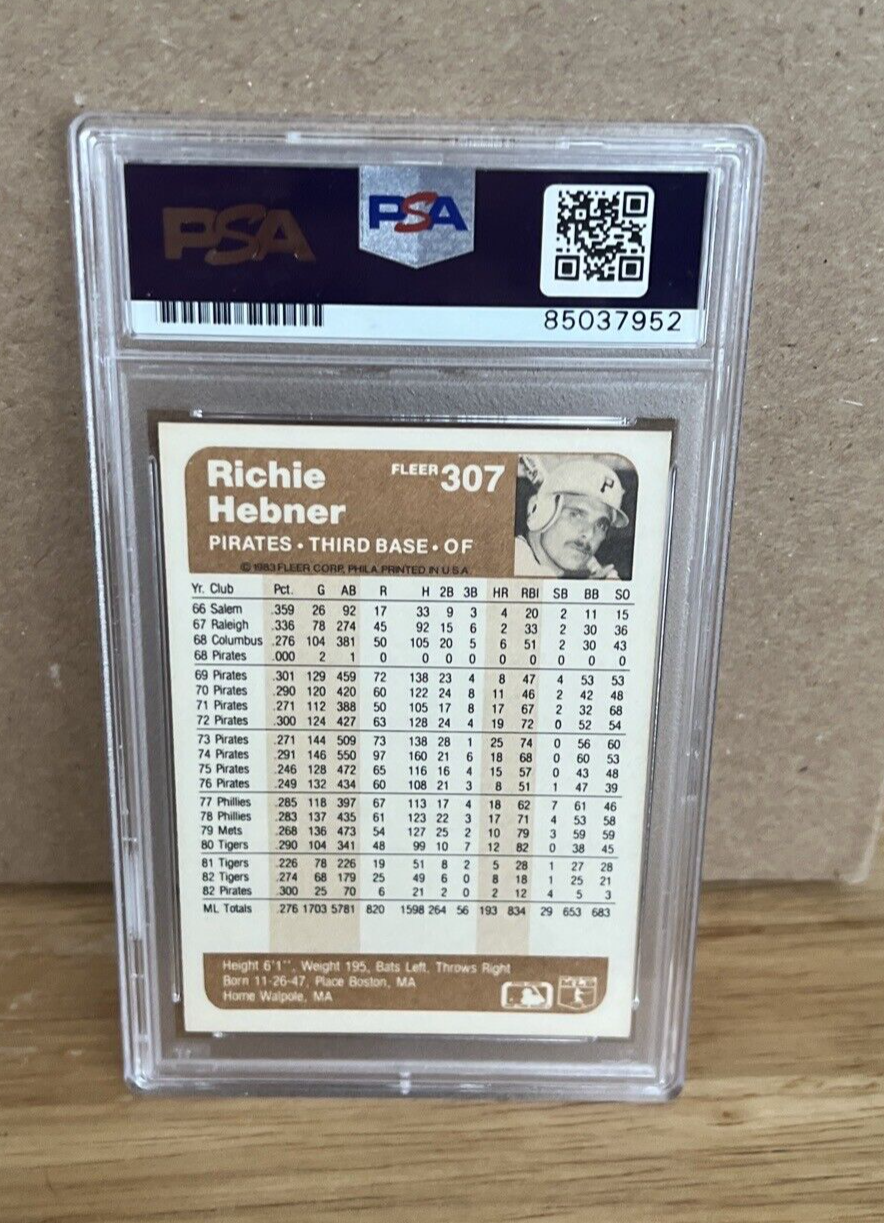 Richie Hebner Pirates Autographed Signed 1983 Fleer Card #307 PSA Auth. Slab