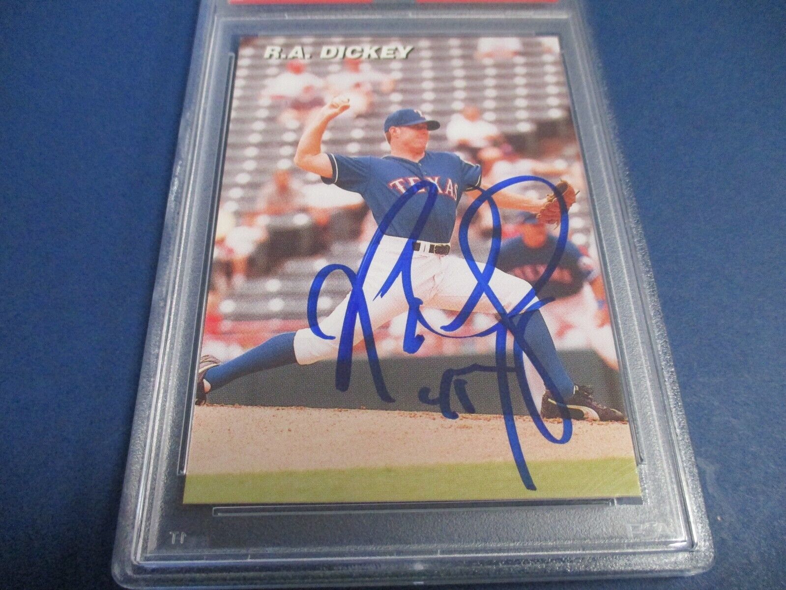 R.A. Dickey Texas Rangers Autographed Signed R.A.'s Self Printed Card PSA Slab