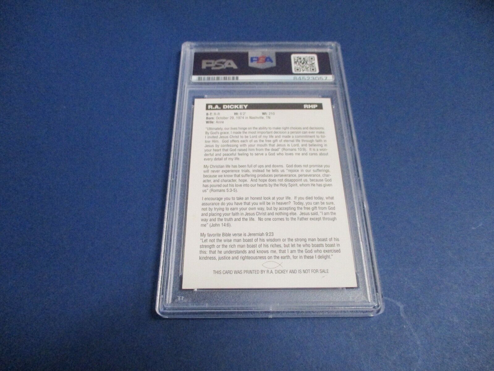 R.A. Dickey Texas Rangers Autographed Signed R.A.'s Self Printed Card PSA Slab