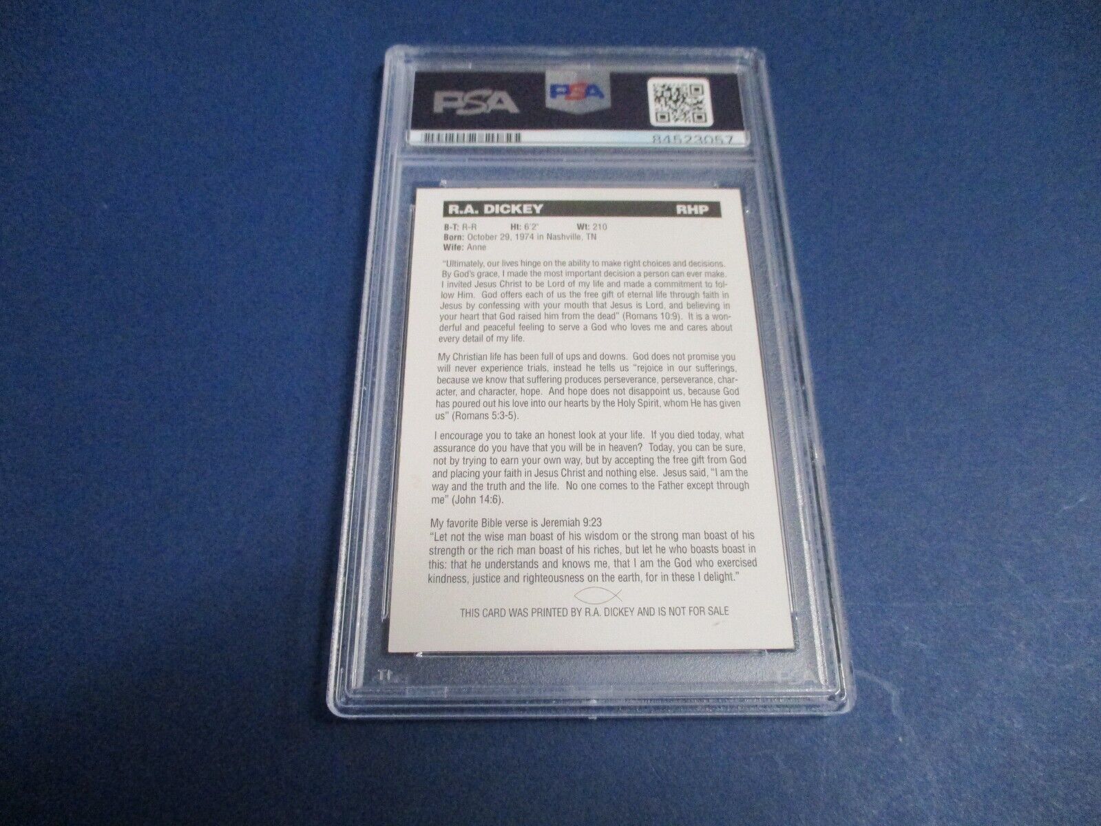 R.A. Dickey Texas Rangers Autographed Signed R.A.'s Self Printed Card PSA Slab