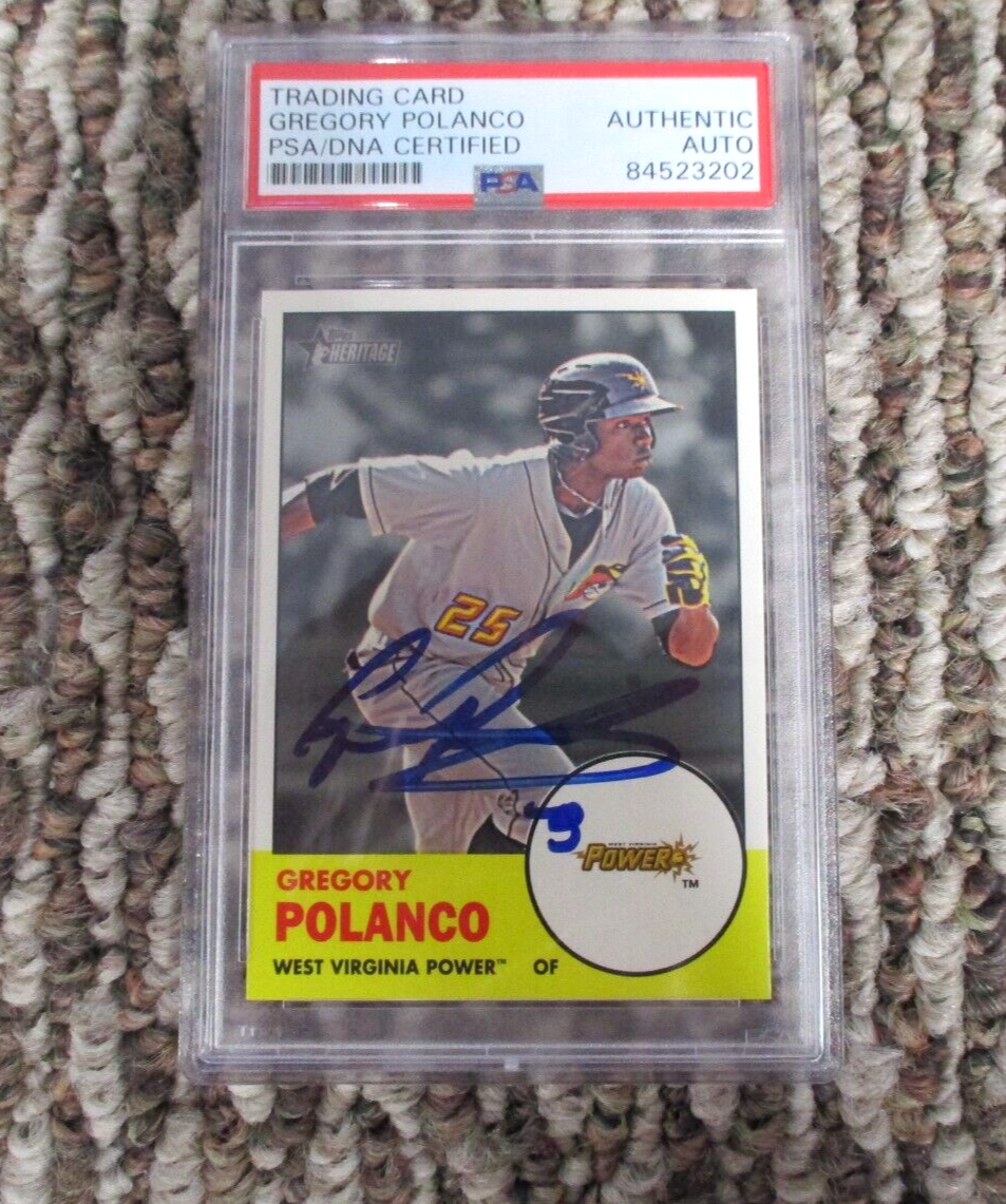 MLB Gregory Polanco West Virginia Power Autographed Signed Topps Card PSA Slab 2