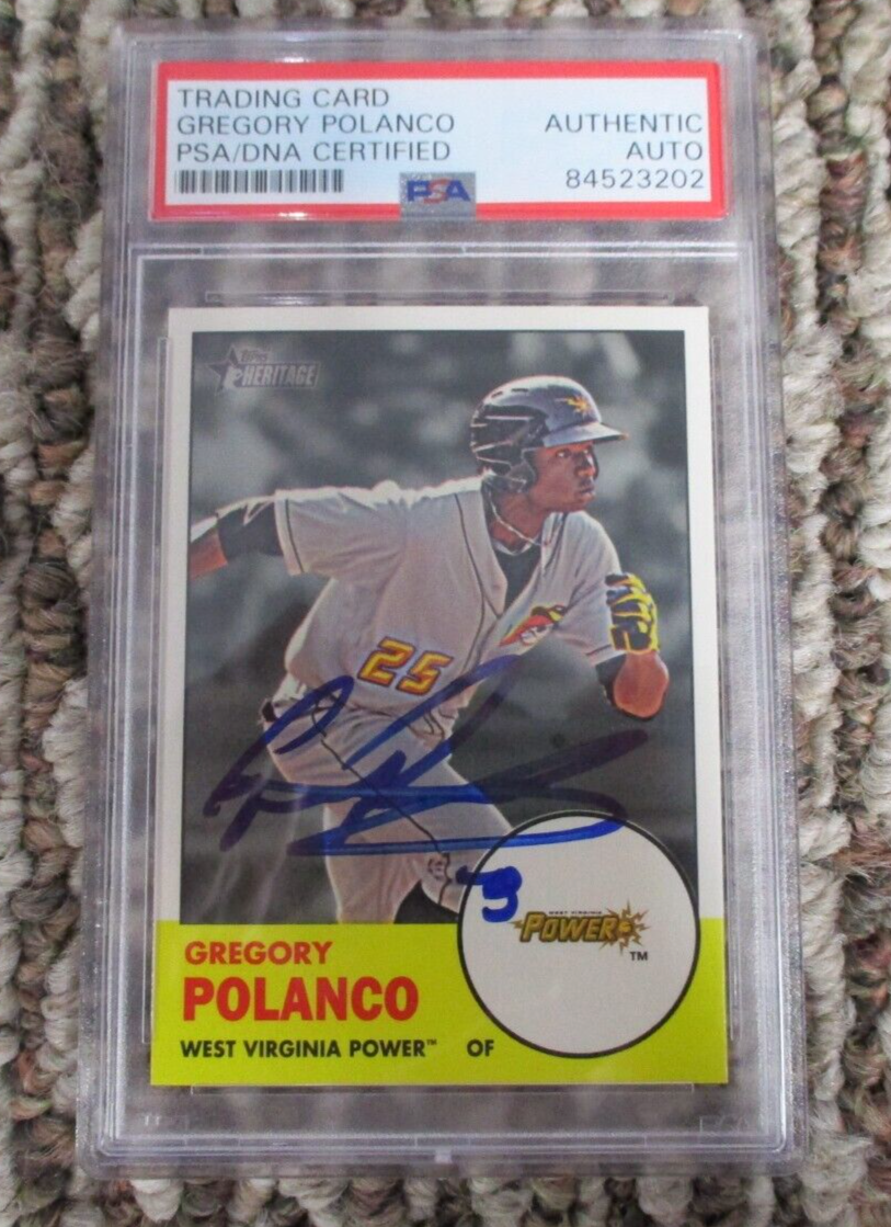 MLB Gregory Polanco West Virginia Power Autographed Signed Topps Card PSA Slab 2