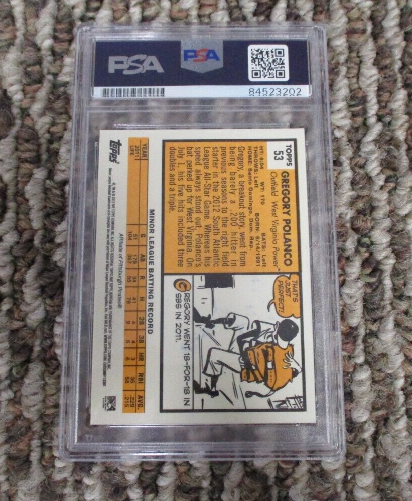 MLB Gregory Polanco West Virginia Power Autographed Signed Topps Card PSA Slab 2