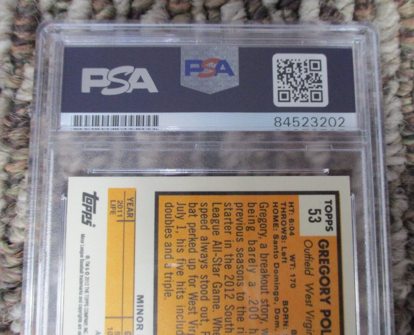 MLB Gregory Polanco West Virginia Power Autographed Signed Topps Card PSA Slab 2