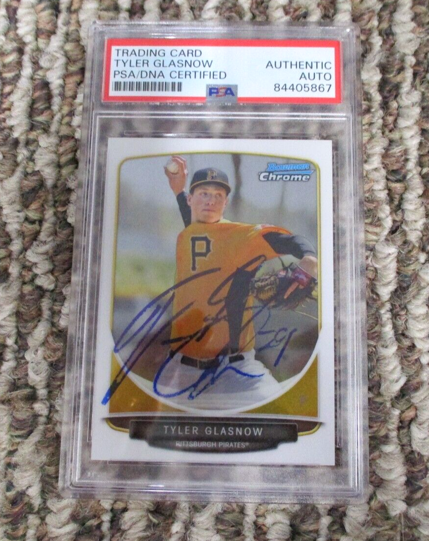 MLB Tyler Glasnow Pittsburgh Pirates Autographed Signed Topps BC Card 2 PSA Slab