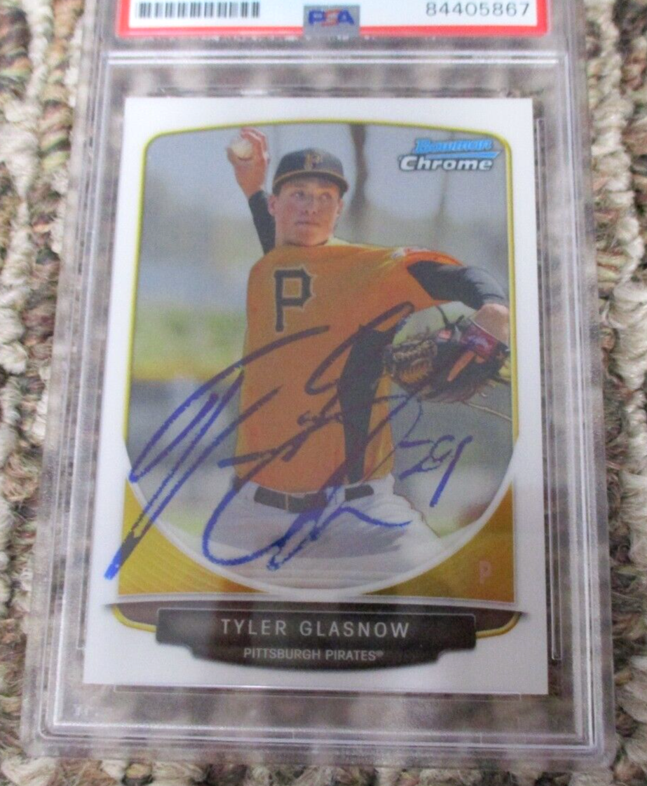 MLB Tyler Glasnow Pittsburgh Pirates Autographed Signed Topps BC Card 2 PSA Slab