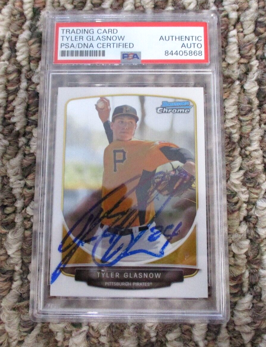 MLB Tyler Glasnow Pittsburgh Pirates Autographed Signed Topps BC Card 3 PSA Slab